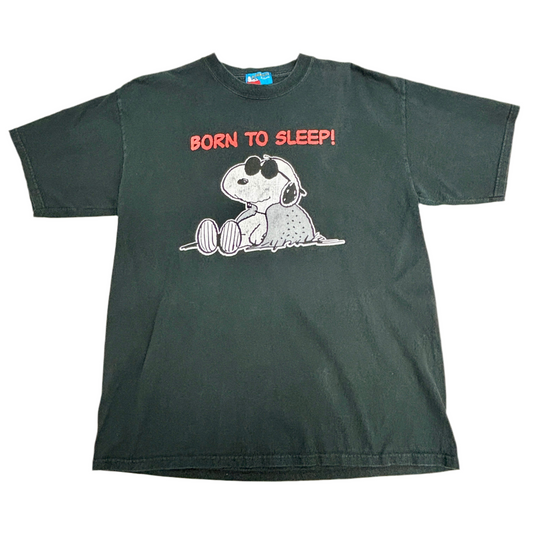 90s スヌーピー PEANUTS “BORN TO SLEEP!” ヴィンテージTシャツ ブラック Snoopy キャラクターT
