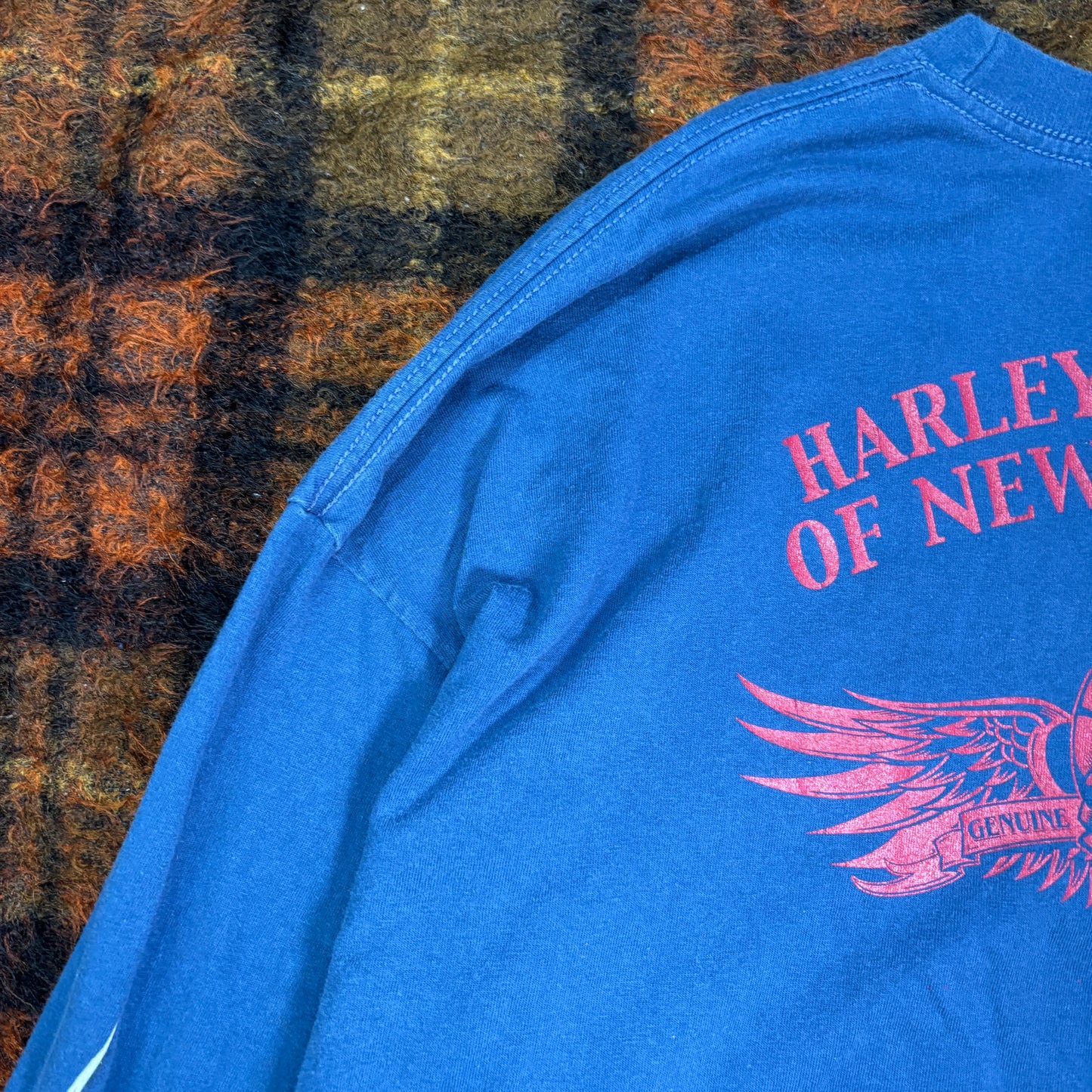 90s Harley-Davidson ロングスリーブTシャツ 3XL NYC スカル×ファイヤーパターン 青 ブルー