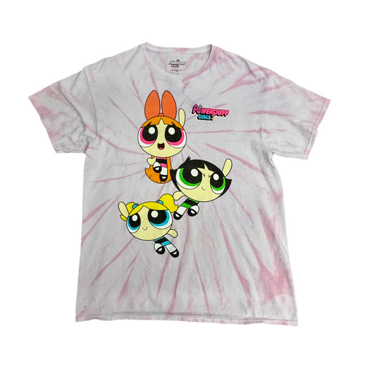 【90s復刻デザイン】パワーパフガールズ タイダイ Tシャツ ピンク Lサイズ Cartoon Network 正規品