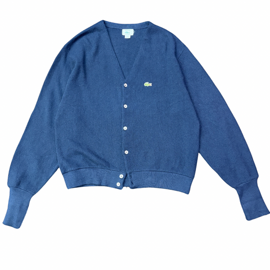 【USA製】IZOD LACOSTE アクリルニットカーディガン|ヴィンテージ ラコステ ワニロゴ 刺繍ネイビー Lサイズ