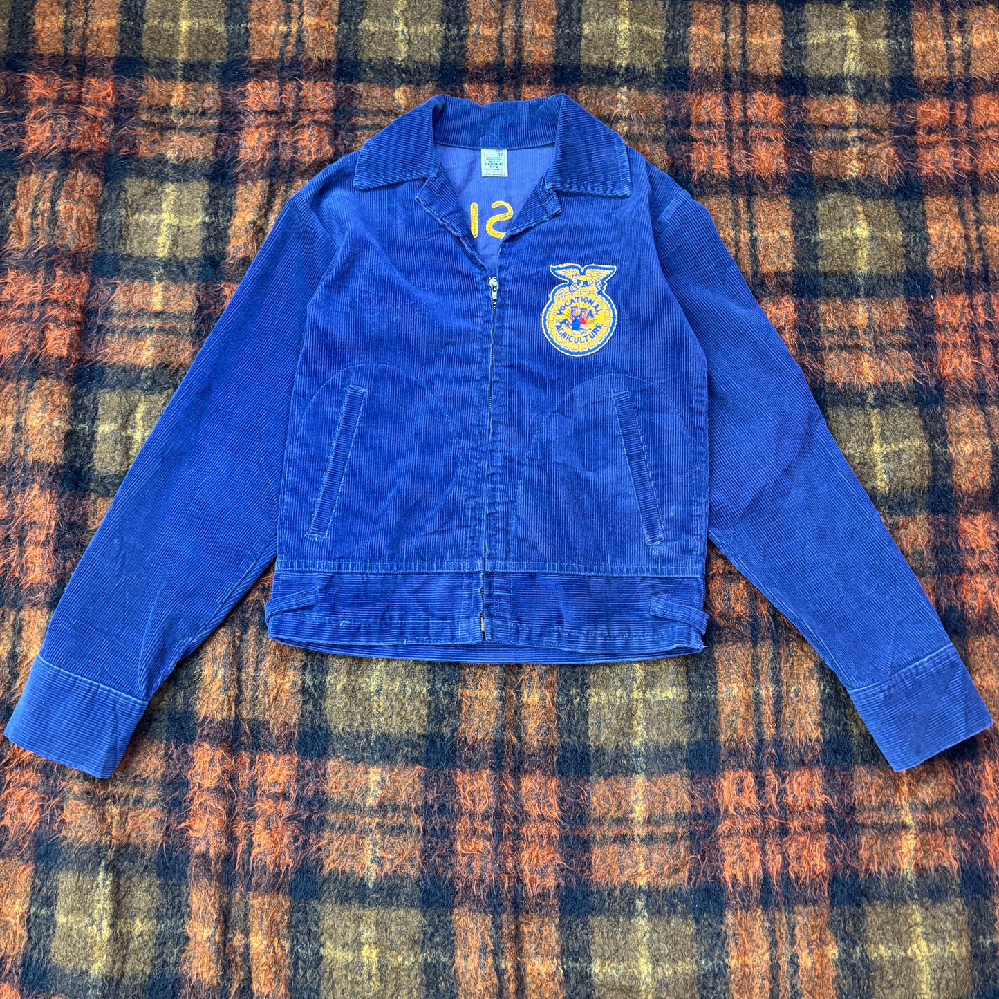 【80s-90s USA製】FFA コーデュロイジャケット|Louisiana CALVIN 刺繍入り ヴィンテージ ワークジャケット ネイビー系 32サイズ