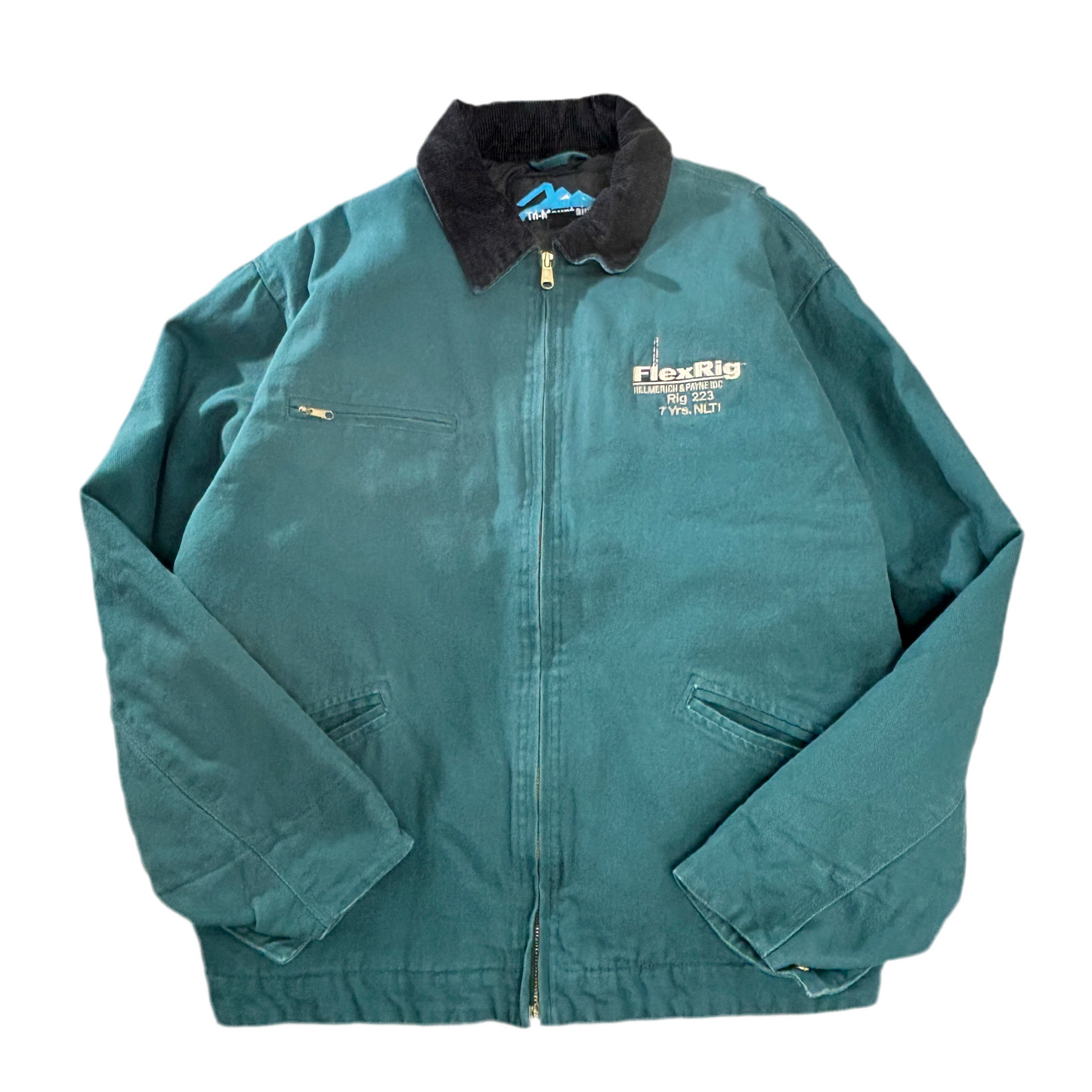 Tri-Mountain ワークジャケット L 緑系 コーデュロイ襟 キルティング中綿 Zipアップ “FlexRig”刺繍 90s〜2000s