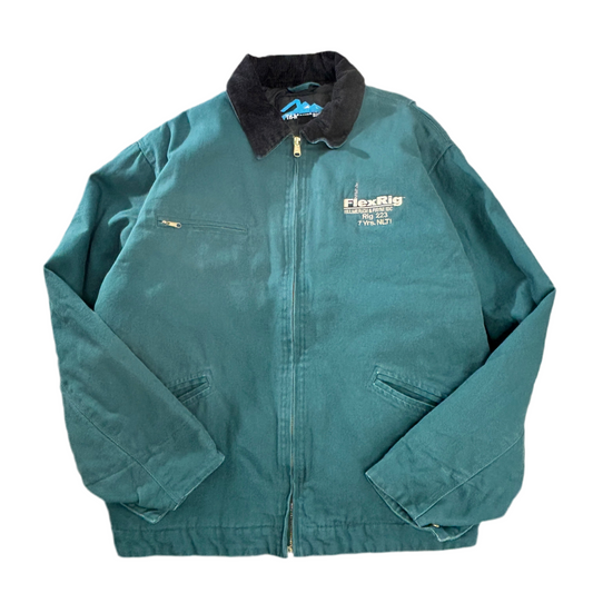 Tri-Mountain ワークジャケット L 緑系 コーデュロイ襟 キルティング中綿 Zipアップ “FlexRig”刺繍 90s〜2000s