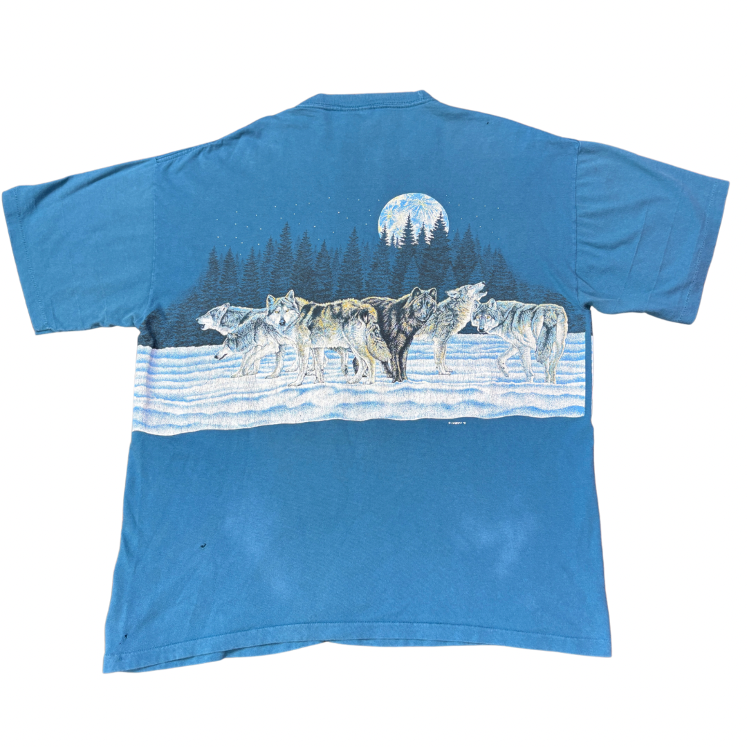 90s USA製 Signal Sports アラスカ 狼 オールプリントTシャツ XL相当 ヴィンテージ ’91