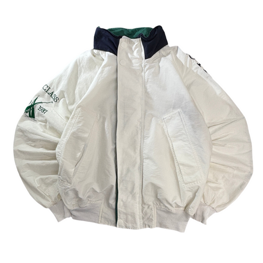 NAUTICA “NAUTICA CHALLENGE” J-CLASS スリーブロゴ コットンナイロン セーリングジャケット ホワイト×ネイビー L相当 90s〜00s