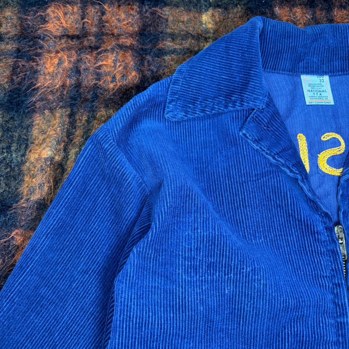 【80s-90s USA製】FFA コーデュロイジャケット|Louisiana CALVIN 刺繍入り ヴィンテージ ワークジャケット ネイビー系 32サイズ