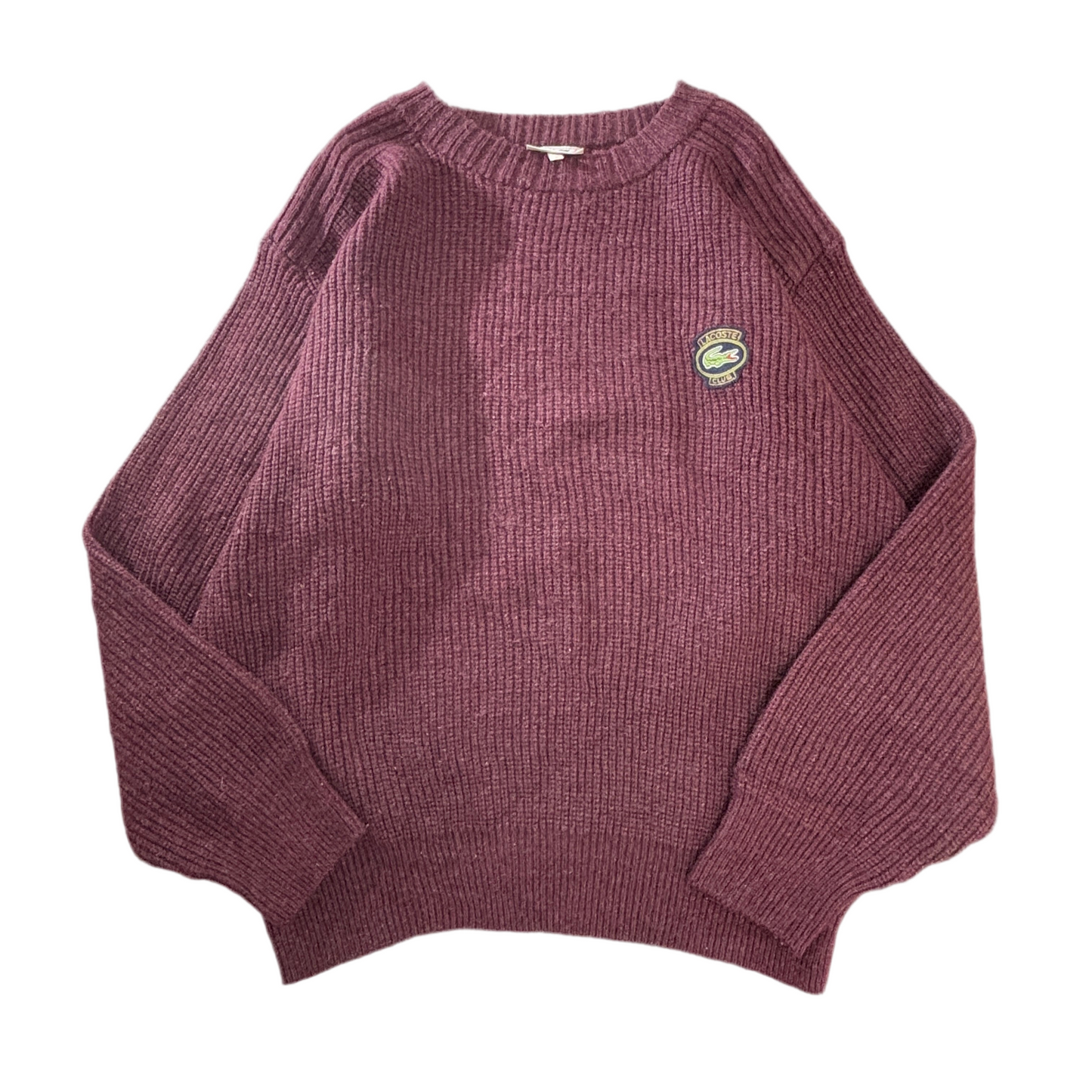 90s CHEMISE LACOSTE ラコステ クラシック クルーネック ウールニット/バーガンディ/ワニワッペン