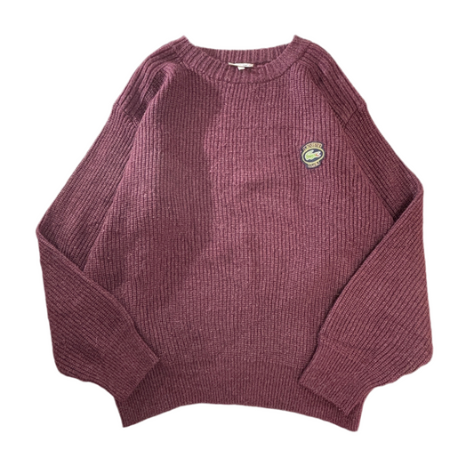 90s CHEMISE LACOSTE ラコステ クラシック クルーネック ウールニット/バーガンディ/ワニワッペン