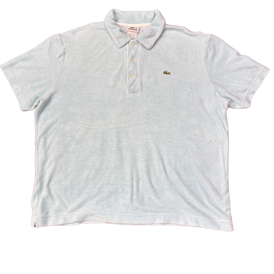 90s フランス製 LACOSTE ラコステ タオル地 ポロシャツ パイル素材 サックスブルー XL相当