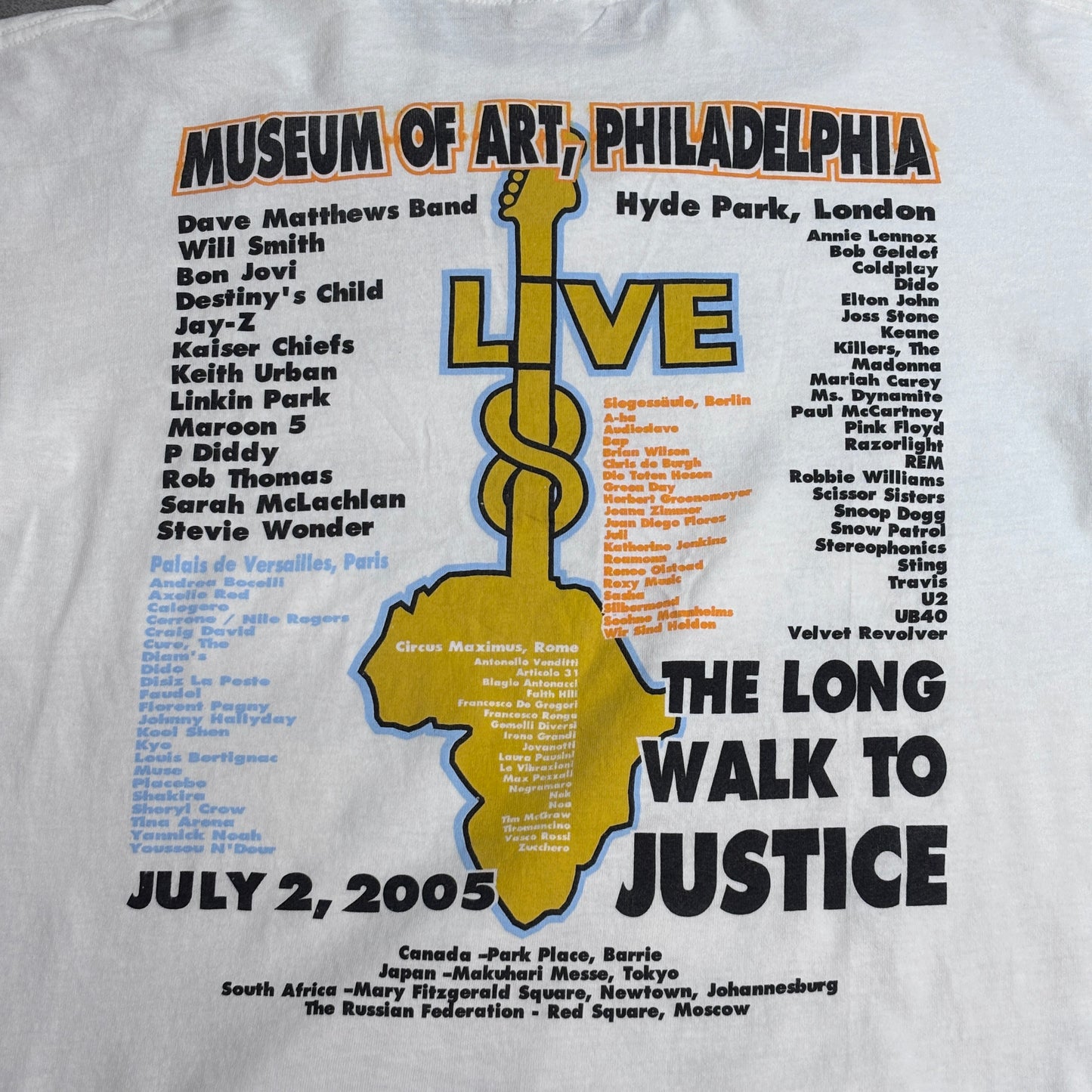 【LIVE 8 2005 Philadelphia プリントTシャツ】The Long Walk To Justice Anvilボディ USA生地 ホンジュラス製 音楽イベントTシャツ 古着/8-57