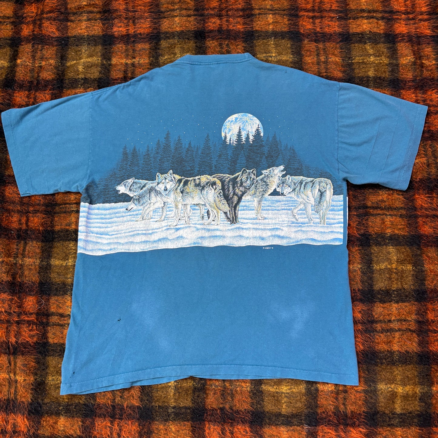 90s USA製 Signal Sports アラスカ 狼 オールプリントTシャツ XL相当 ヴィンテージ ’91