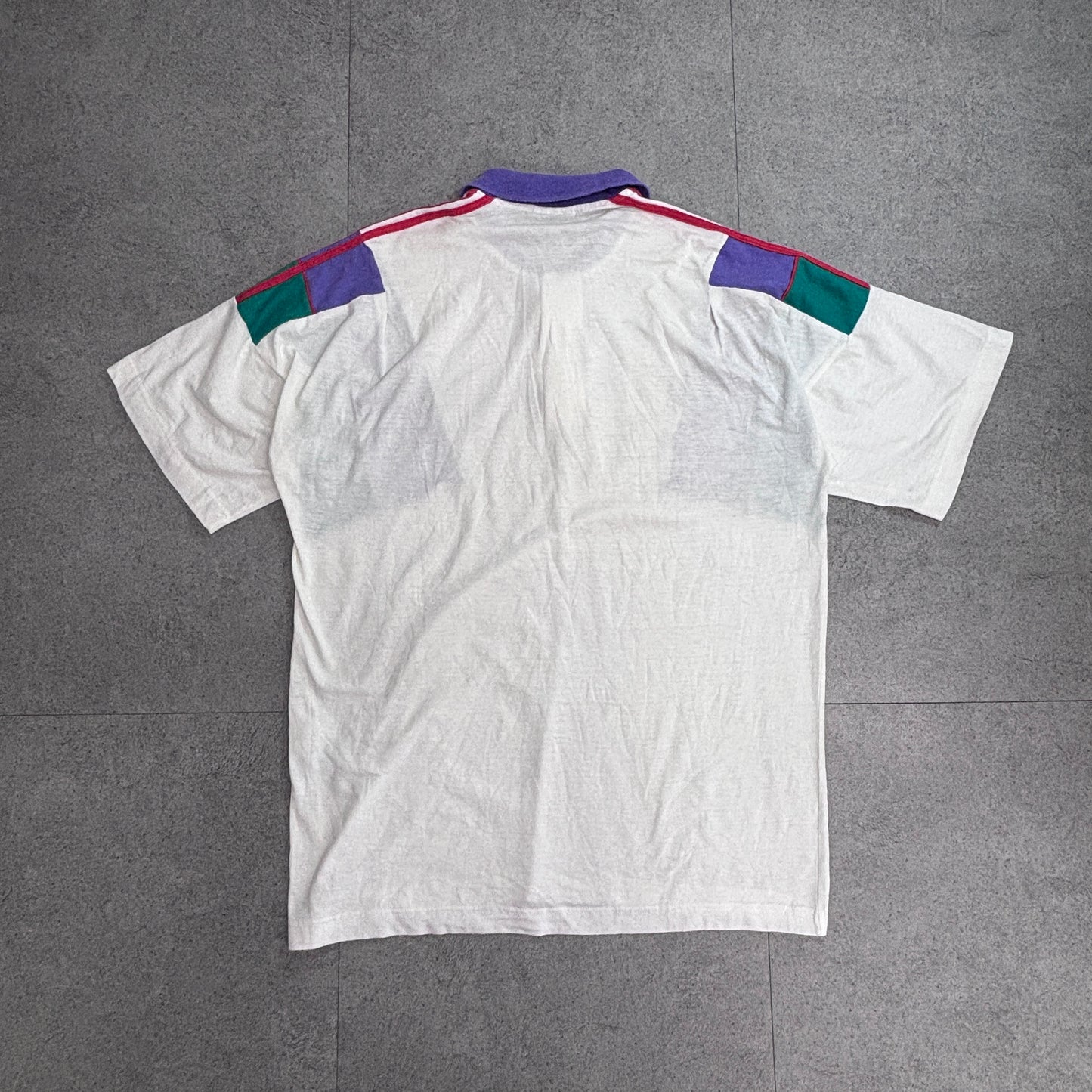 adidas アディダス 90s フランス製 ポロシャツ 半袖 切替デザイン ホワイト パープル グリーン/4-39