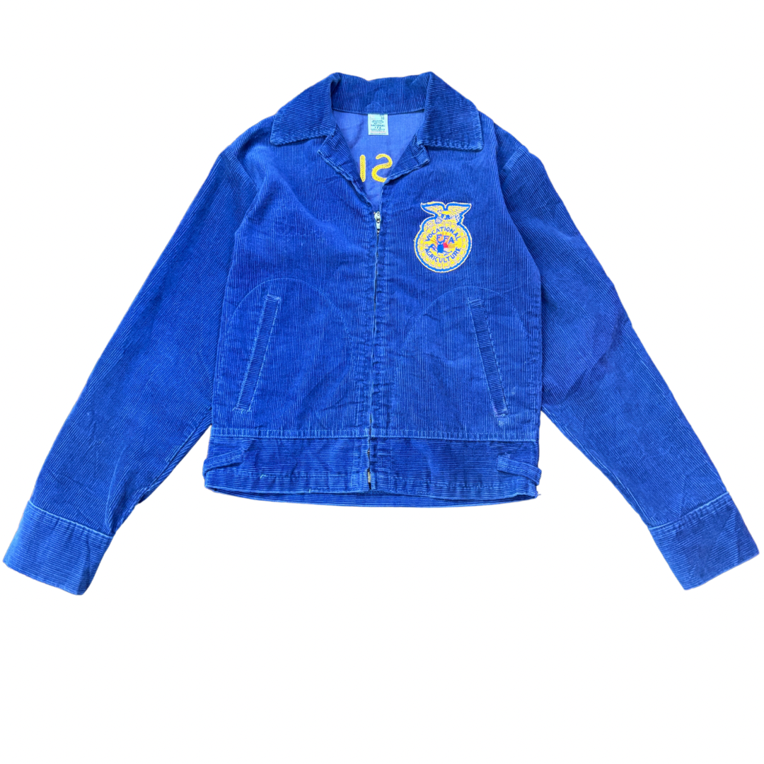 【80s-90s USA製】FFA コーデュロイジャケット|Louisiana CALVIN 刺繍入り ヴィンテージ ワークジャケット ネイビー系 32サイズ