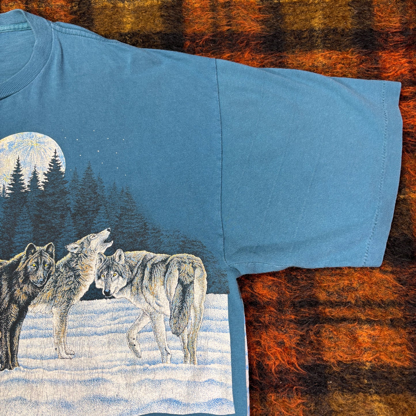 90s USA製 Signal Sports アラスカ 狼 オールプリントTシャツ XL相当 ヴィンテージ ’91