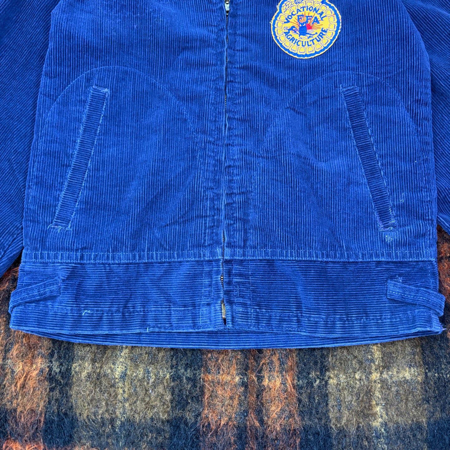 【80s-90s USA製】FFA コーデュロイジャケット|Louisiana CALVIN 刺繍入り ヴィンテージ ワークジャケット ネイビー系 32サイズ