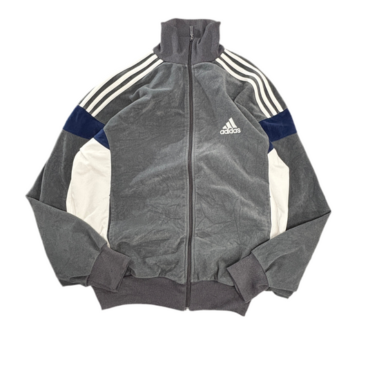 【90s〜2000s】adidas アディダス トラックジャケット ベロア切替 グレー×ネイビー×ホワイト Mサイズ