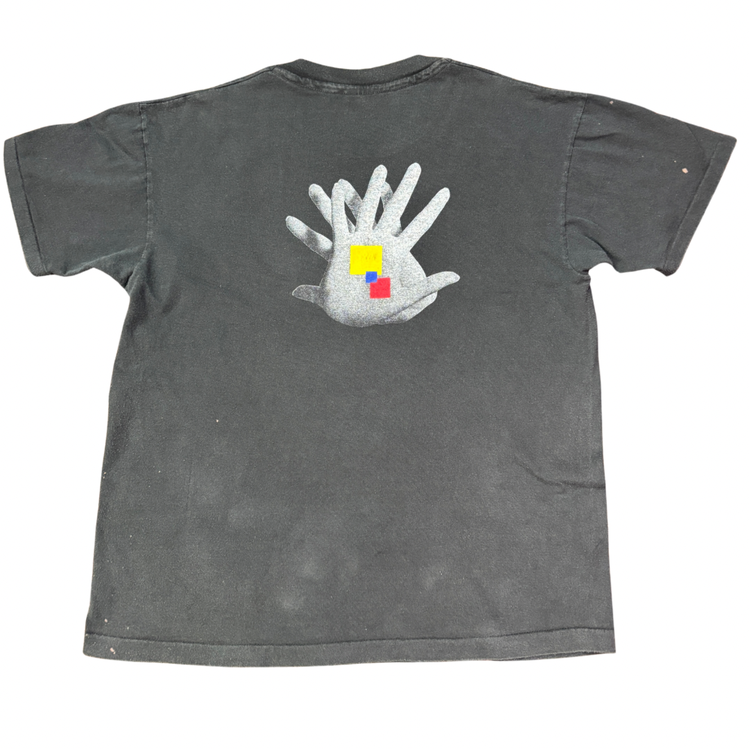90s USA製 Studio Line アートTシャツ 黒 XL|ハンドグラフィック×幾何プリント