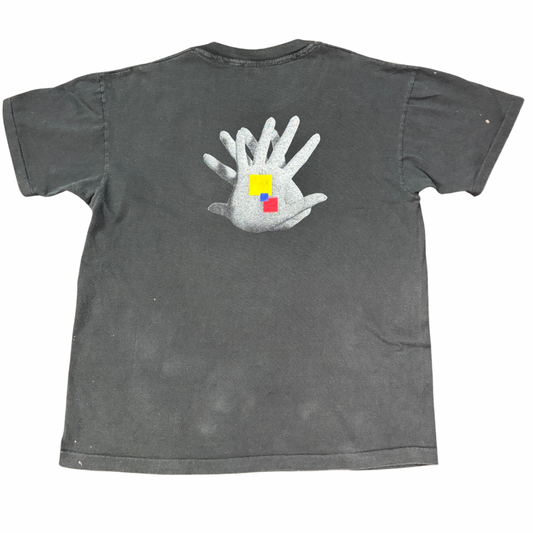 90s USA製 Studio Line アートTシャツ 黒 XL|ハンドグラフィック×幾何プリント