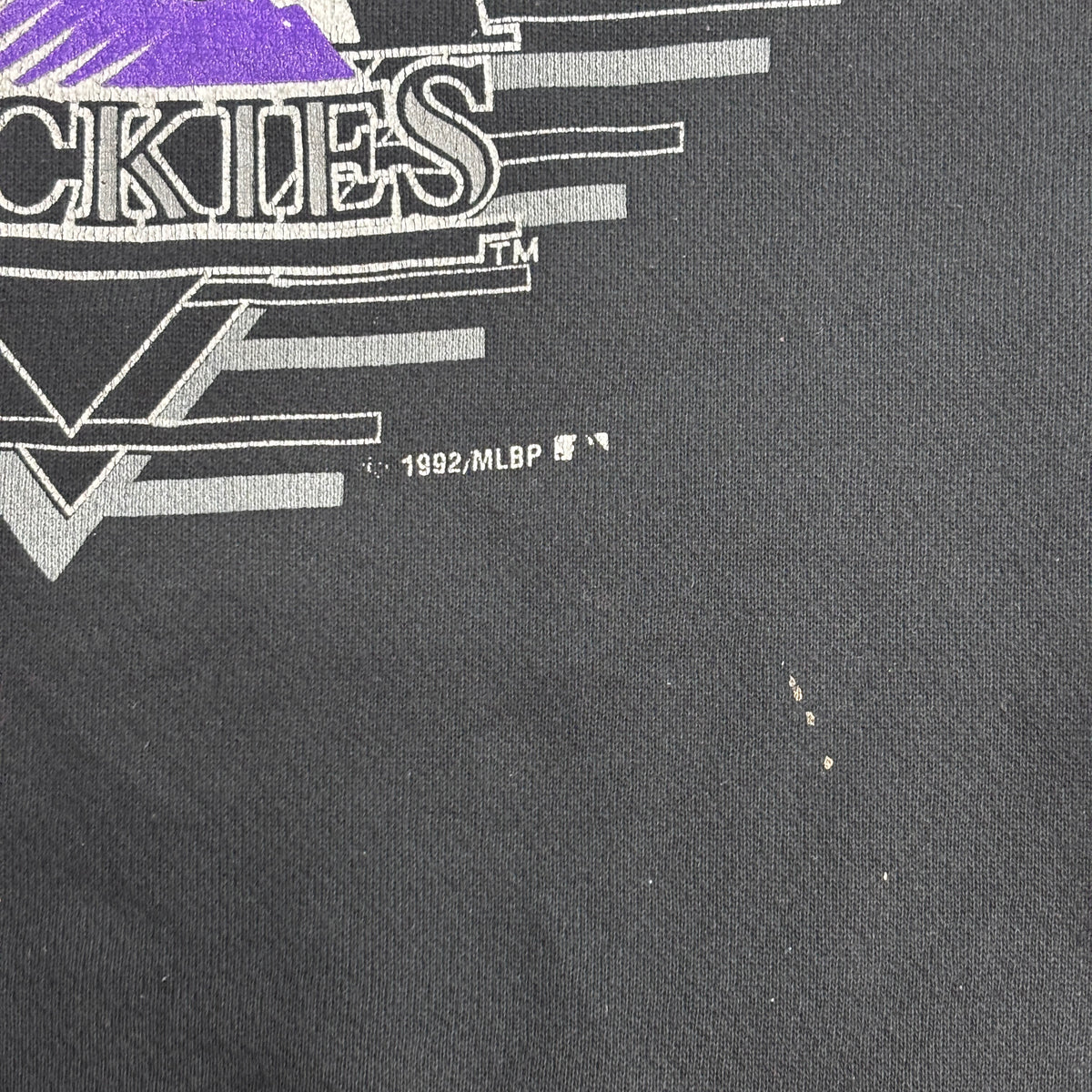 【90s COLORADO ROCKIES MLB スウェット】コロラド・ロッキーズ 1992 コピーライト LOGO 7 ブラック XL USA古着/9-6