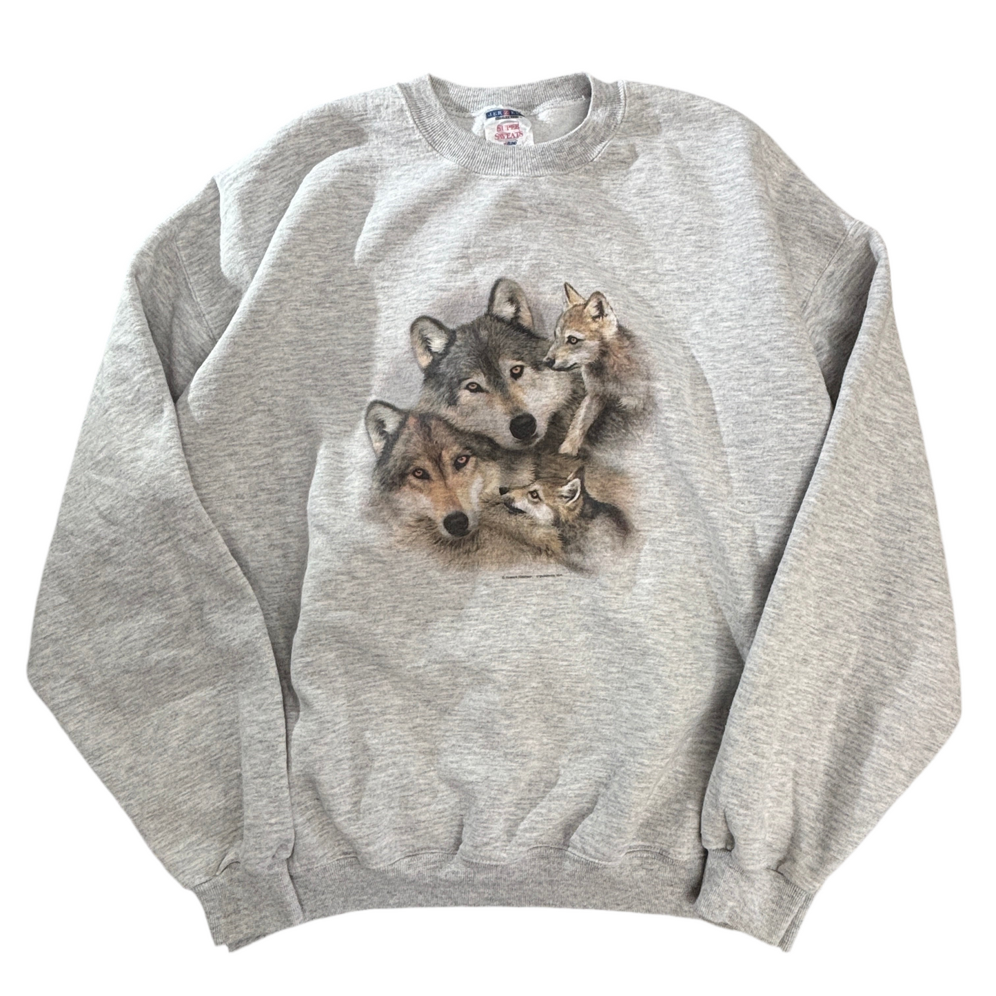 JERZEES “WOLF PACK” フォトリアル ウルフプリント スウェット XL 霜降りグレー/メキシコ製 NuBlend アニマル USAムード
