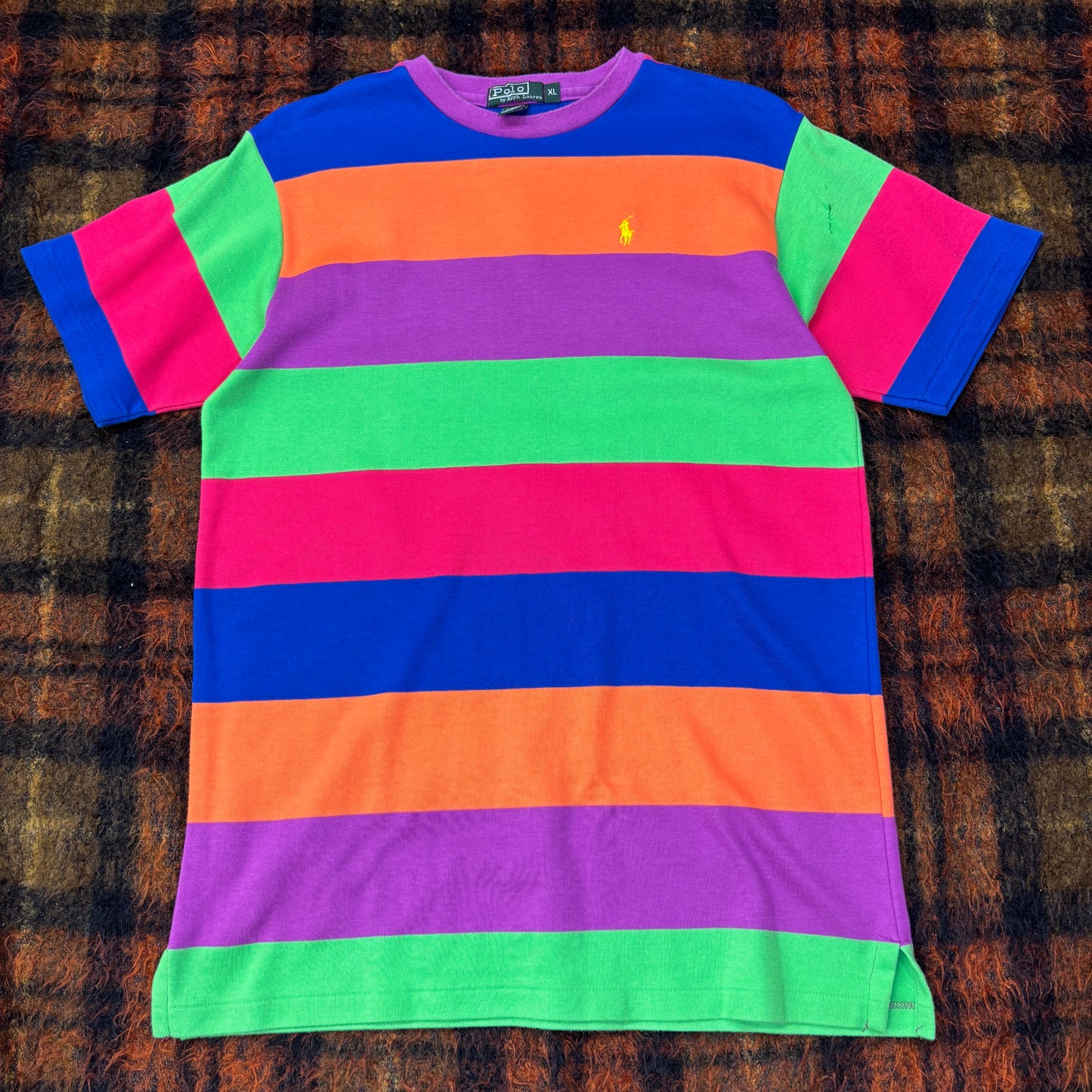 【90s USA製】Polo Ralph Lauren マルチボーダーTシャツ|ヴィンテージ XL カラフル ポロ ラルフローレン