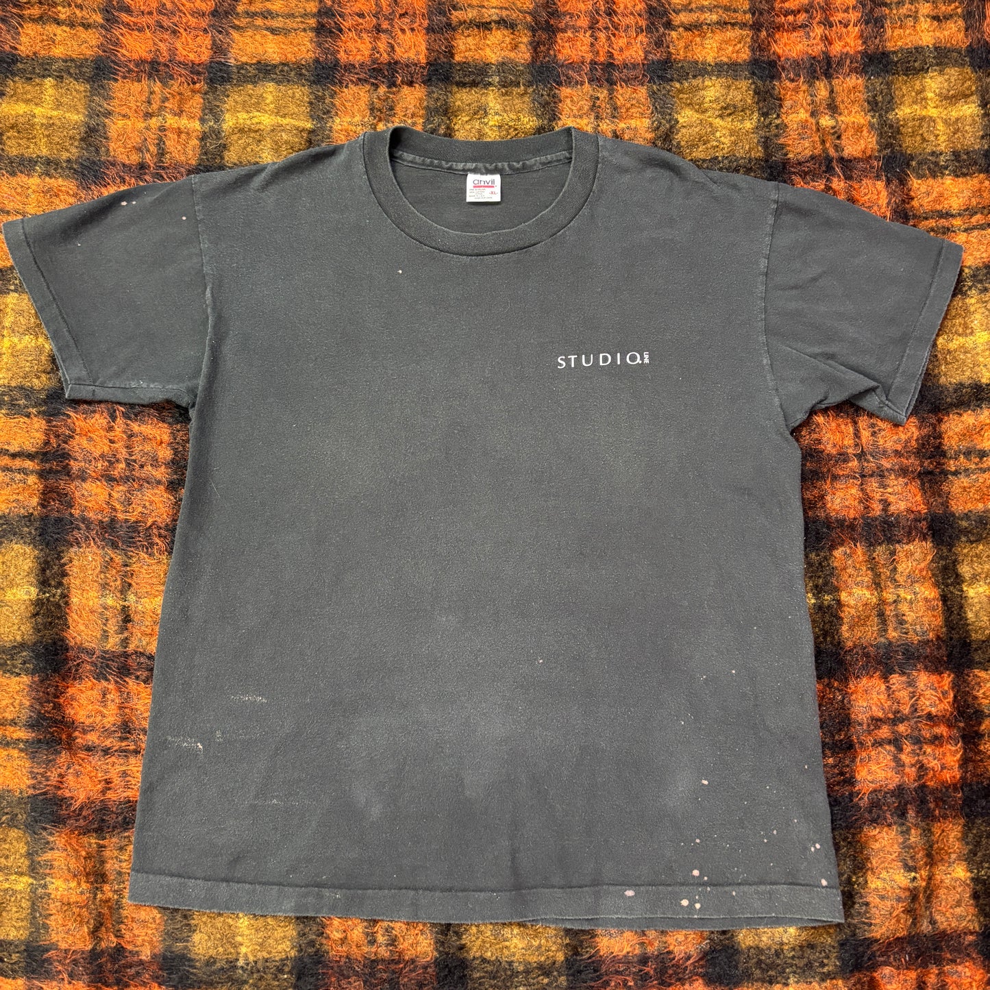 90s USA製 Studio Line アートTシャツ 黒 XL|ハンドグラフィック×幾何プリント
