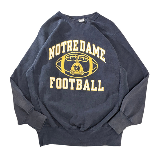 【90s USA製】Champion Reverse Weave スウェット XL 紺×イエロー ノートルダム大学 フットボール リバースウィーブ フェード