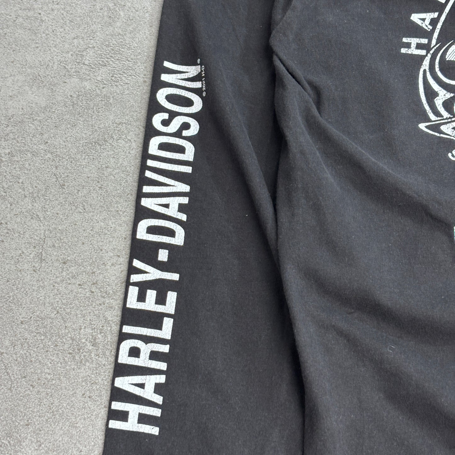 【HARLEY-DAVIDSON サンタクロース バイク クリスマス ロングスリーブTシャツ】2021年 M ブラック 両面プリント 袖プリント/8-44