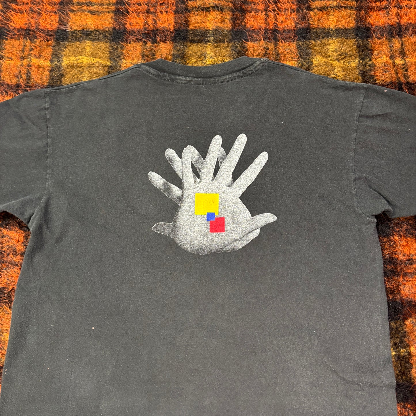 90s USA製 Studio Line アートTシャツ 黒 XL|ハンドグラフィック×幾何プリント