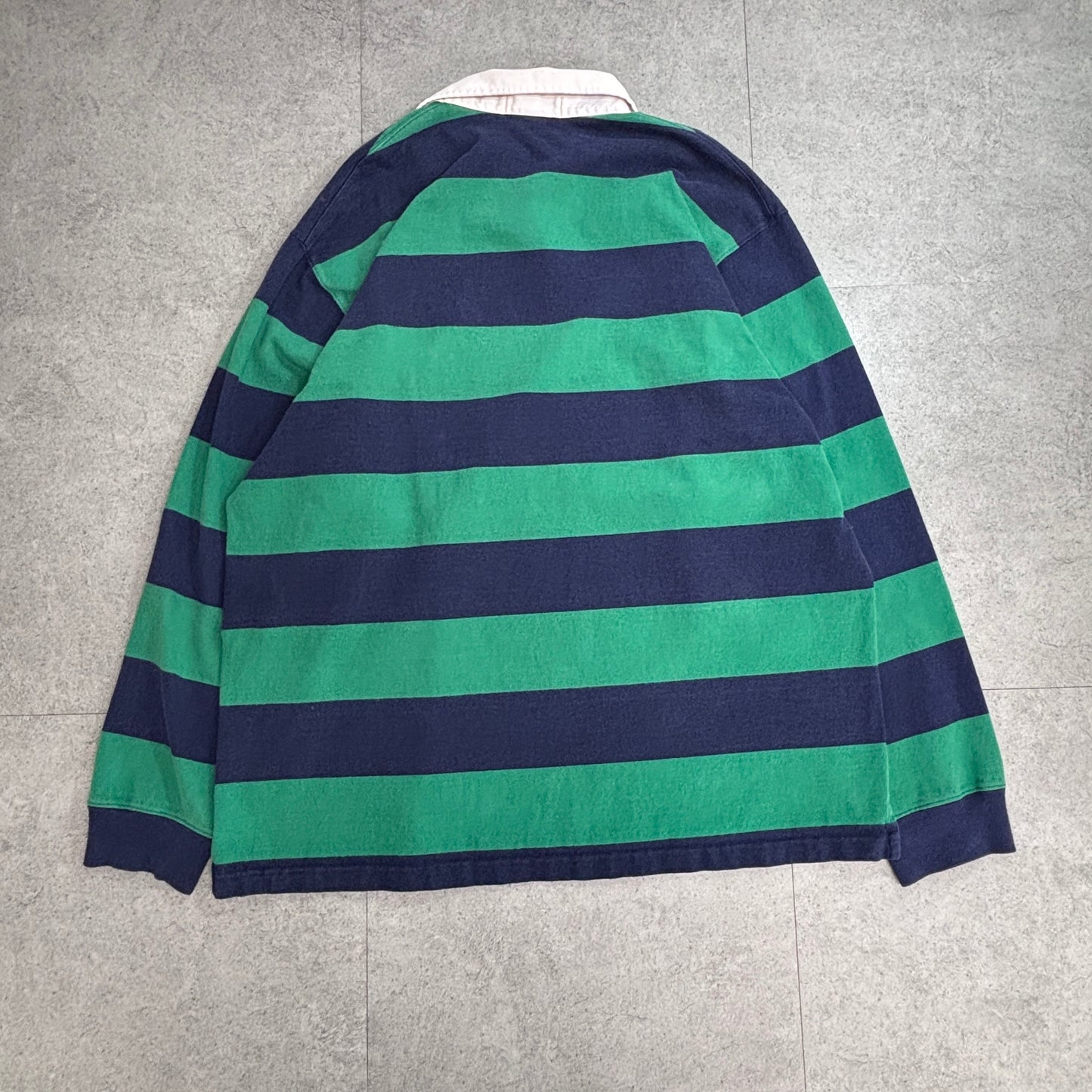 LAUREN RALPH LAUREN ラガーシャツ XL ボーダー 長袖 ラルフローレン グリーン ネイビー 刺繍ロゴ コットン4/48