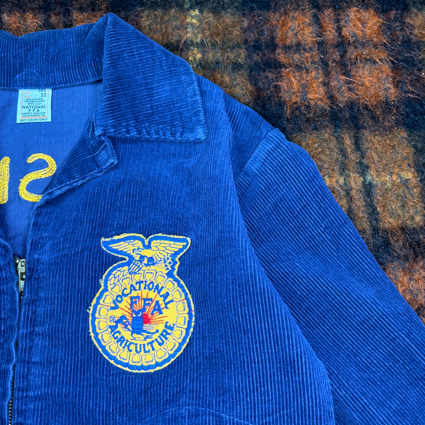 【80s-90s USA製】FFA コーデュロイジャケット|Louisiana CALVIN 刺繍入り ヴィンテージ ワークジャケット ネイビー系 32サイズ