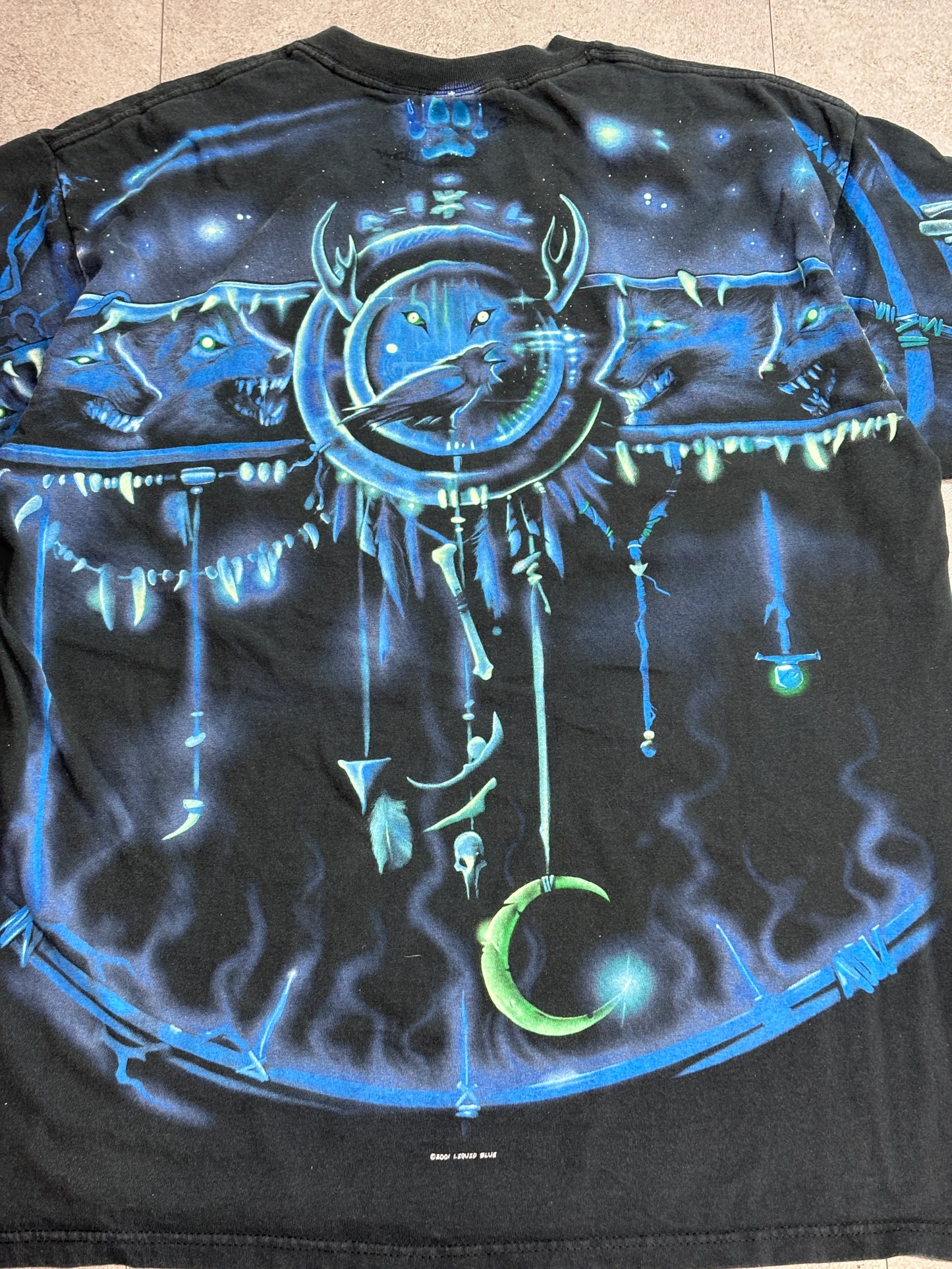 2001 LIQUID BLUE ウルフ フルプリントTシャツ USA製生地 オオカミ アニマルT ブラック XL/4-26