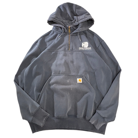 Carhartt カーハート 裏起毛 ハーフジップ パーカー グレー系 Lサイズ 企業刺繍入り 古着 スウェットフーディ