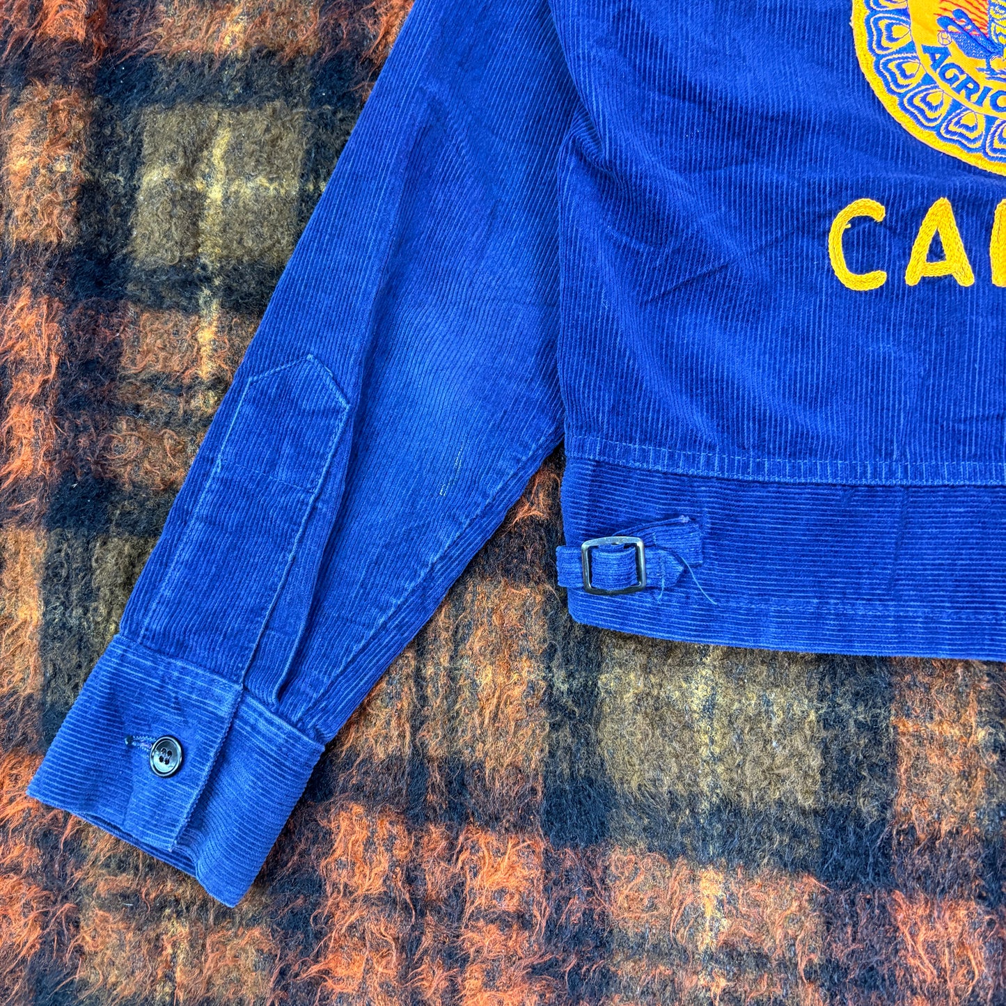 【80s-90s USA製】FFA コーデュロイジャケット|Louisiana CALVIN 刺繍入り ヴィンテージ ワークジャケット ネイビー系 32サイズ