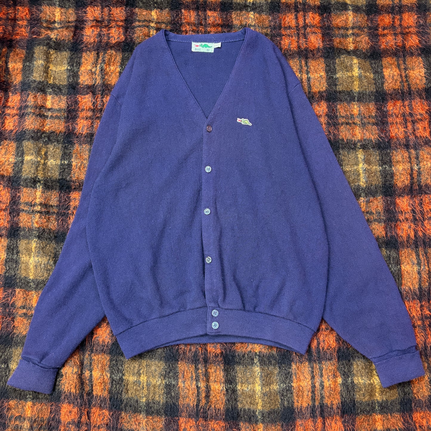 【USA製】Sears ドラゴン刺繍カーディガン|ヴィンテージ アメリカ古着 紫 アクリルニット XL