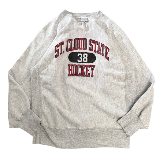【USA製】Champion リバースウィーブ スウェット “ST. CLOUD STATE HOCKEY” XL 霜降りグレー     90s