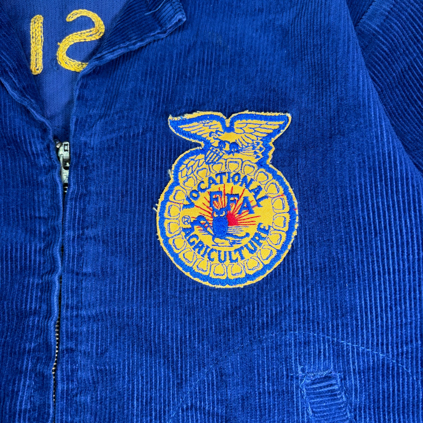 【80s-90s USA製】FFA コーデュロイジャケット|Louisiana CALVIN 刺繍入り ヴィンテージ ワークジャケット ネイビー系 32サイズ