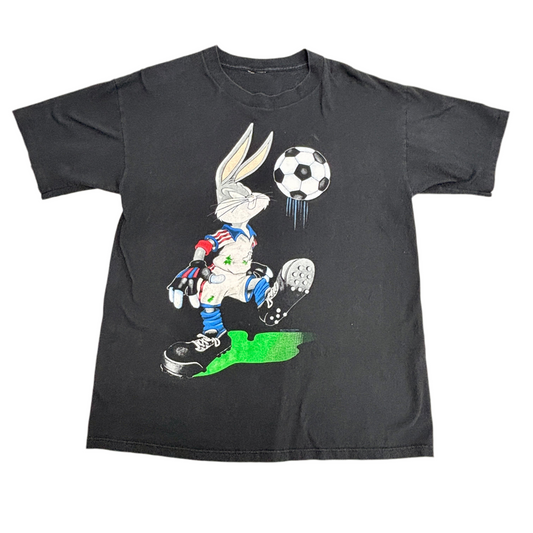 90s USA製 バックスバニー × US SOCCER ヴィンテージTシャツ ブラック Looney Tunes キャラクターT