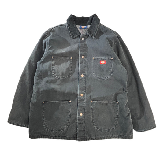 Dickies ダック地 チョアコート/カバーオール /ブラック/コーデュロイ襟/裏起毛キルティング/ワークジャケット XL