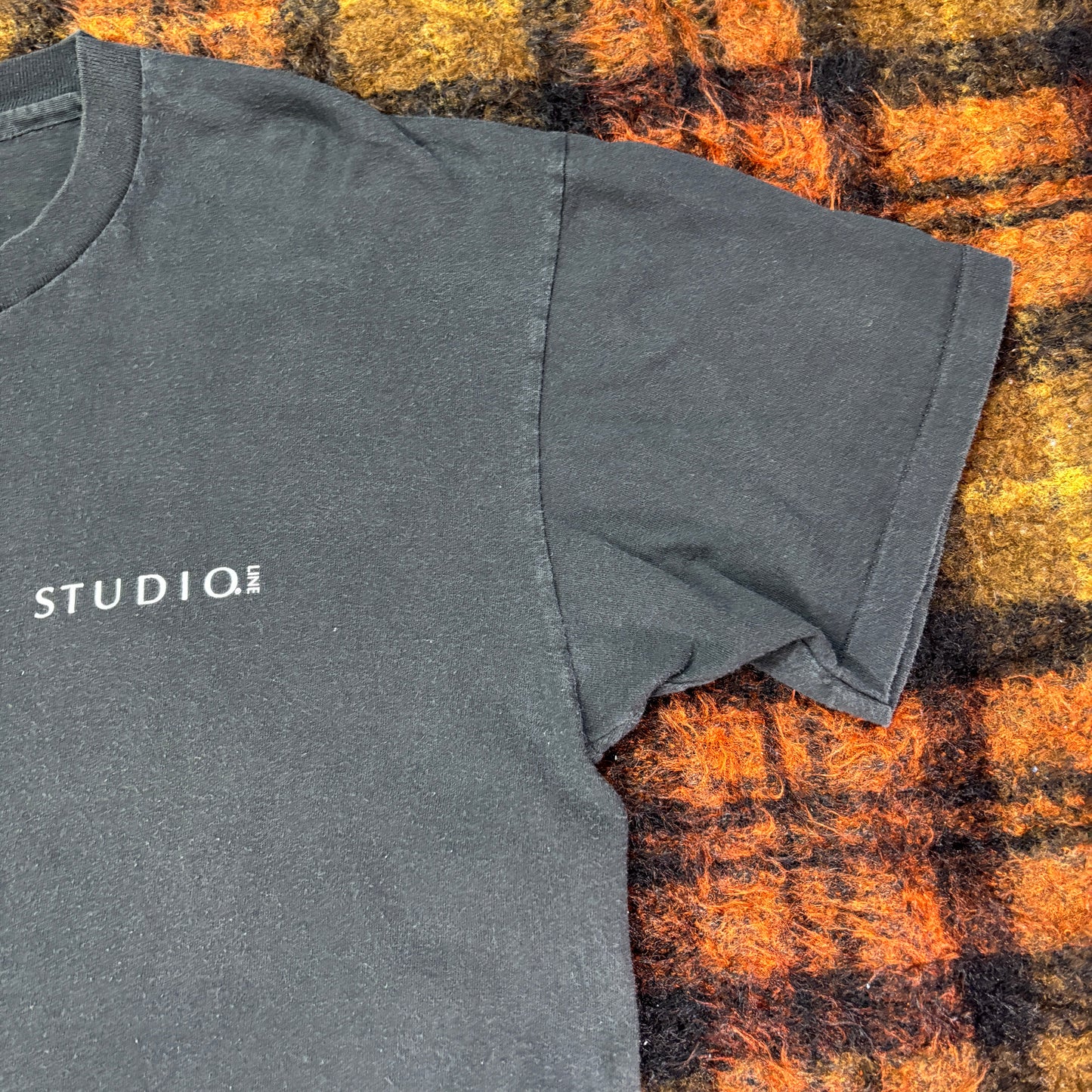 90s USA製 Studio Line アートTシャツ 黒 XL|ハンドグラフィック×幾何プリント
