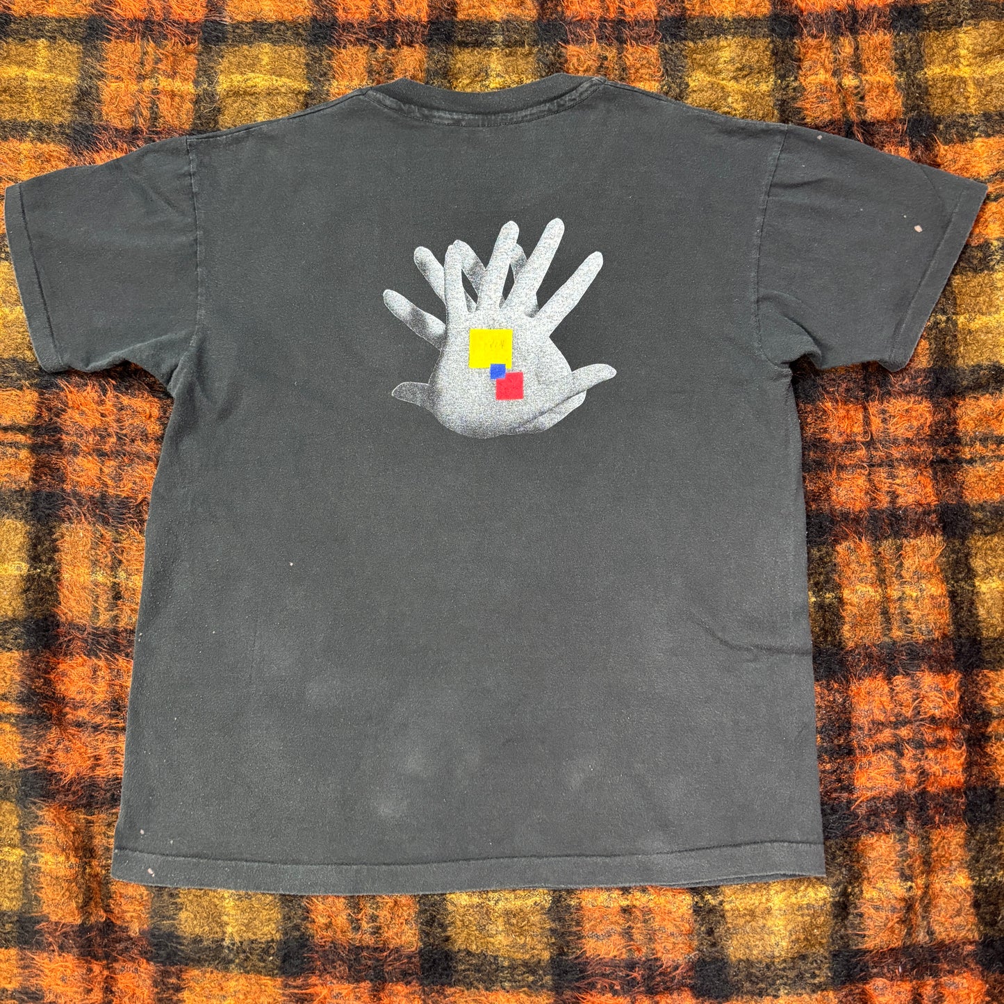 90s USA製 Studio Line アートTシャツ 黒 XL|ハンドグラフィック×幾何プリント