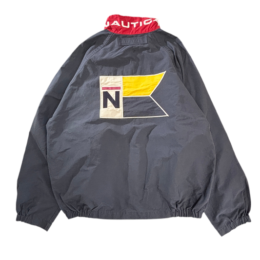 NAUTICA ビッグフラッグ 背面ワッペン セーリングジャケット L ネイビー×レッド 90s~00s フィリピン製 メッシュライナー