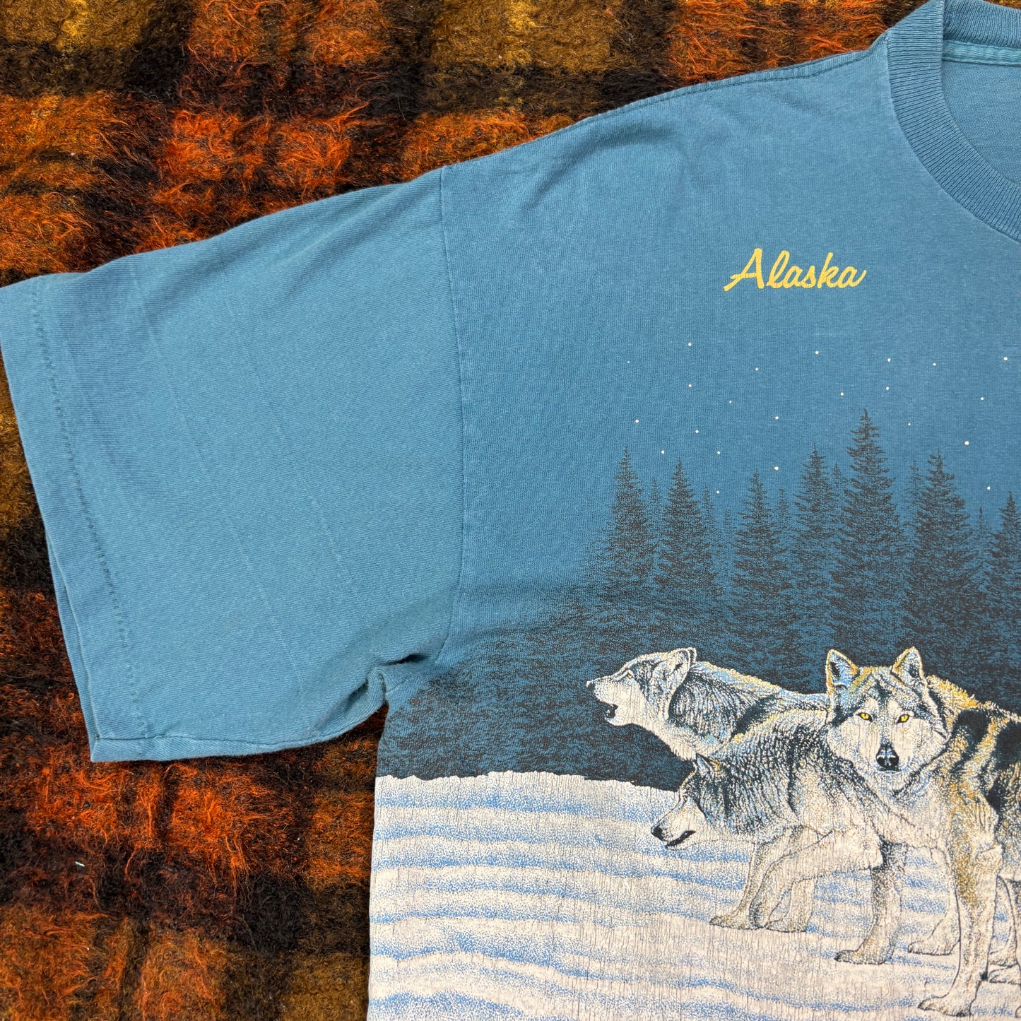 90s USA製 Signal Sports アラスカ 狼 オールプリントTシャツ XL相当 ヴィンテージ ’91