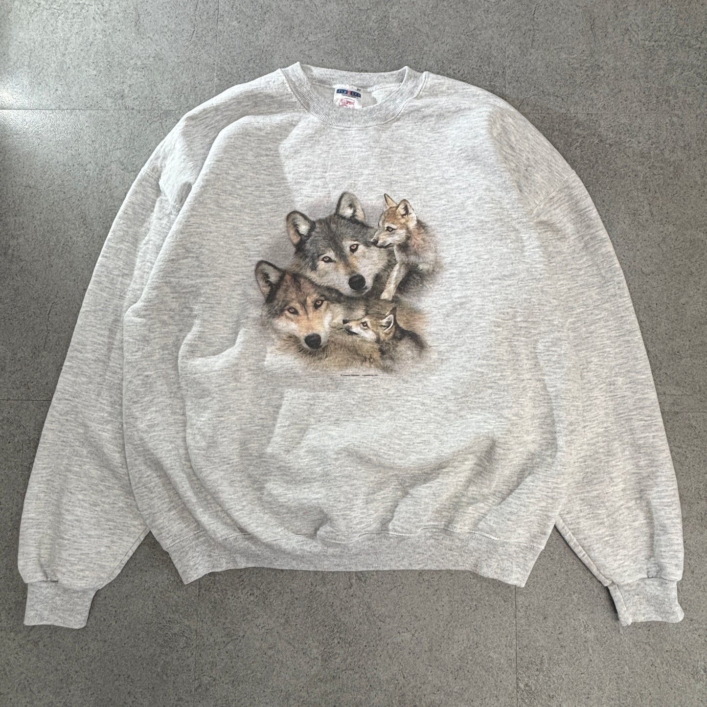 JERZEES “WOLF PACK” フォトリアル ウルフプリント スウェット XL 霜降りグレー/メキシコ製 NuBlend アニマル USAムード