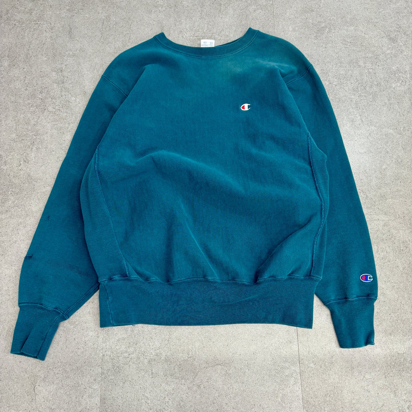 【USA製】Champion リバースウィーブ 青緑無地スウェット 刺繍ロゴ XL 90s ヴィンテージ