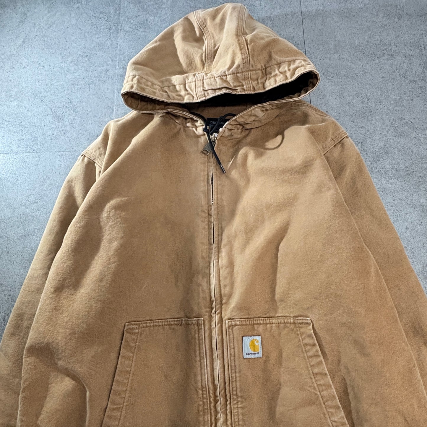 Carhartt J130 “Active Jacket” 3M Thinsulate|カーハート ブラウン ダック地 パーカー フルジップ フーディー XL|LOOSE FIT|Made in Mexico ワークジャケット