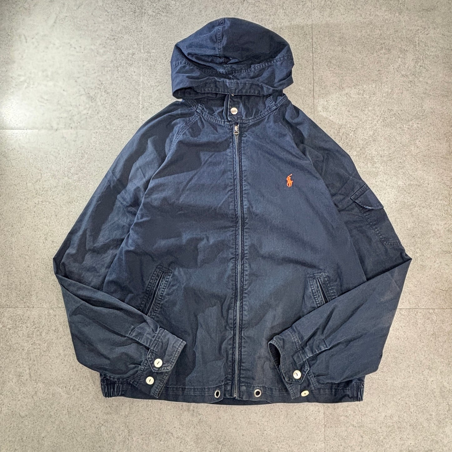 POLO RALPH LAUREN フーデッド ハリントン ジャケット L 紺 ポニー刺繍 TALONジップ コットンナイロン ベトナム製 2000s