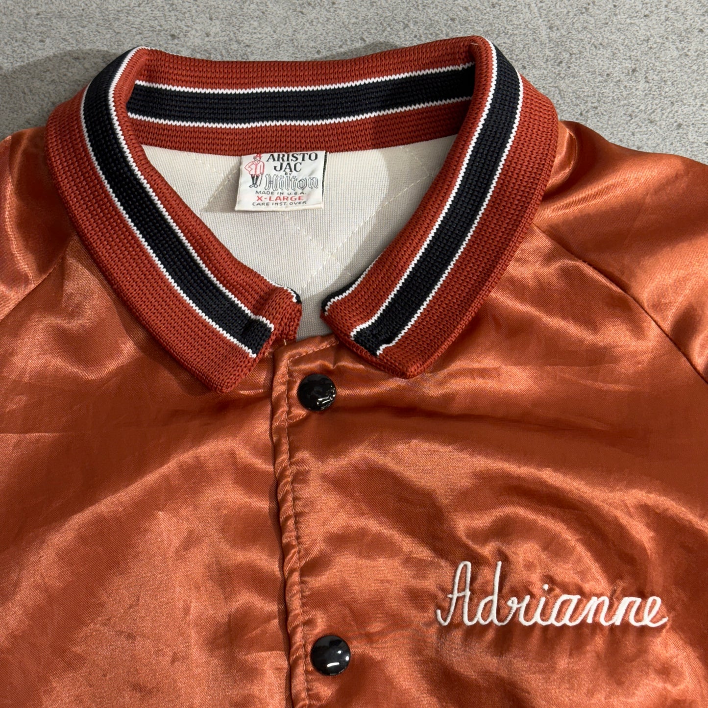 ARISTO JAC by Hilton サテンスタジャン Made in U.S.A. ブラウンオレンジ XL 90s ヴィンテージ