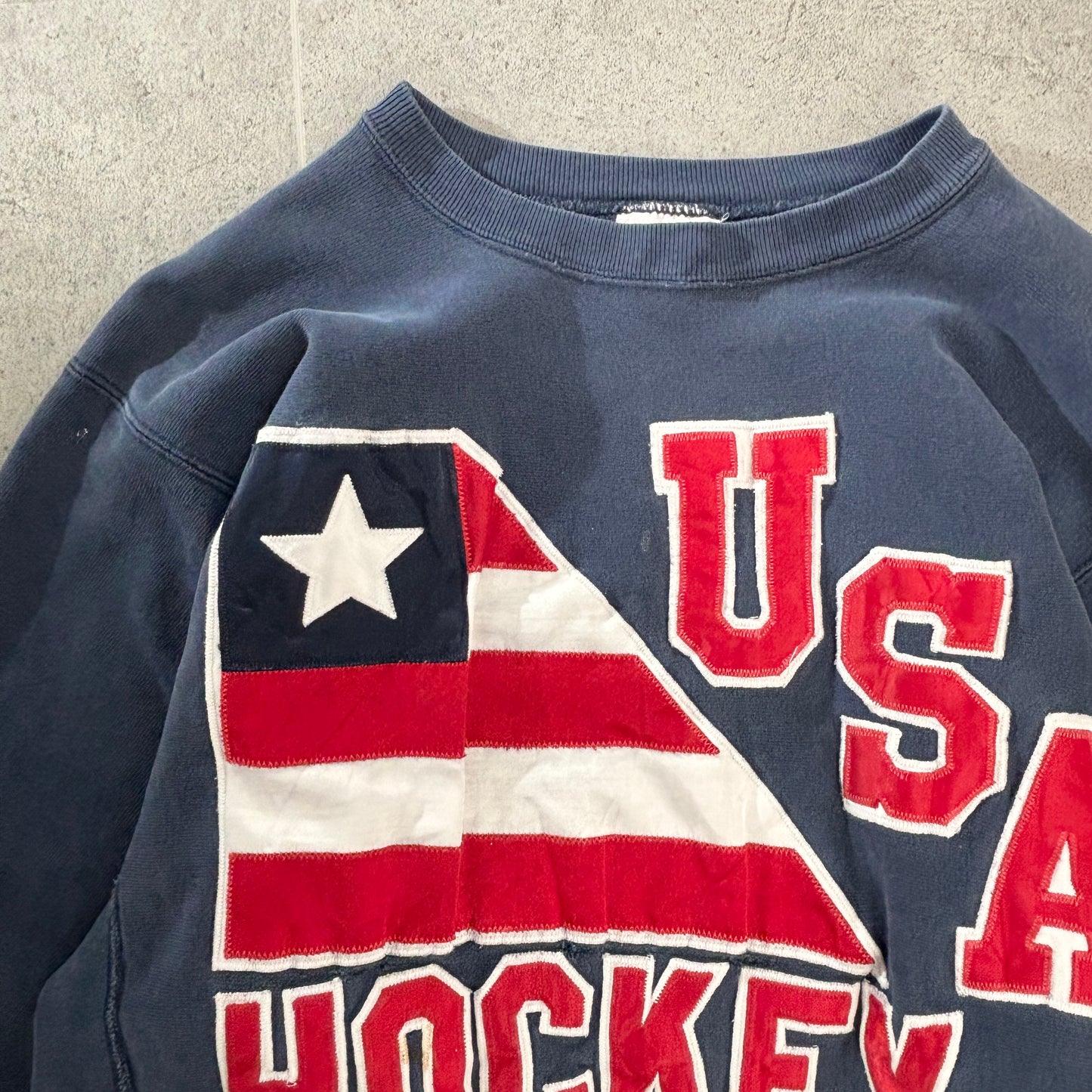 【USA製 80s~90s Champion】リバースウィーブスウェット “USA HOCKEY” 刺繍ロゴ ネイビー XL