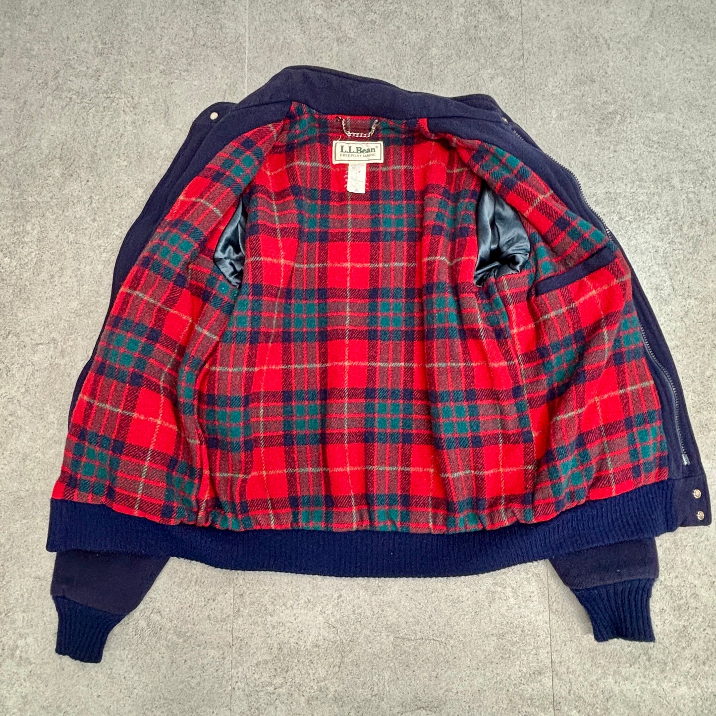 【90s USA製】L.L.Bean ウールジャケット ネイビー チェックライナー付き Mサイズ